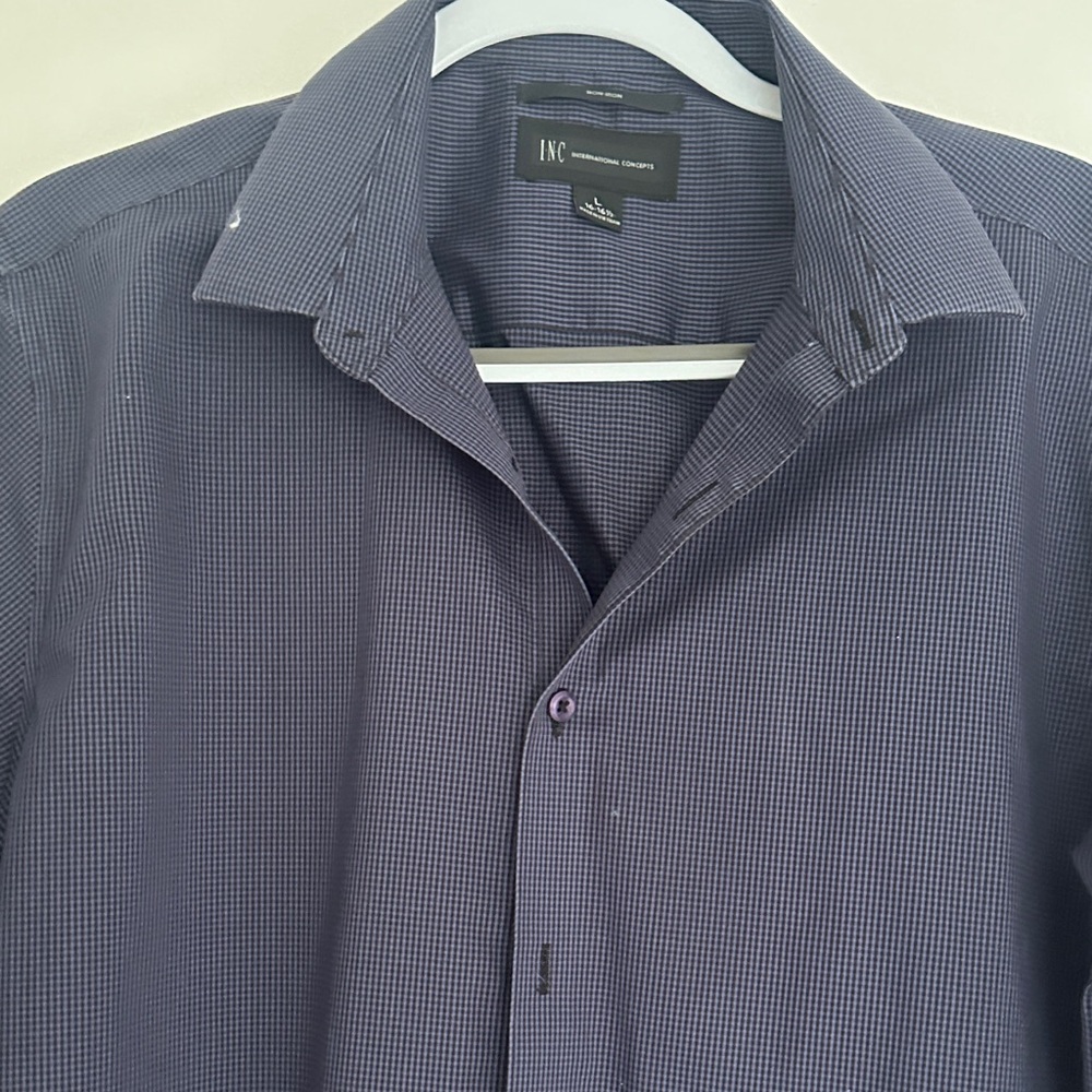 INC International Concepts Dark Blue Checkered Shirt